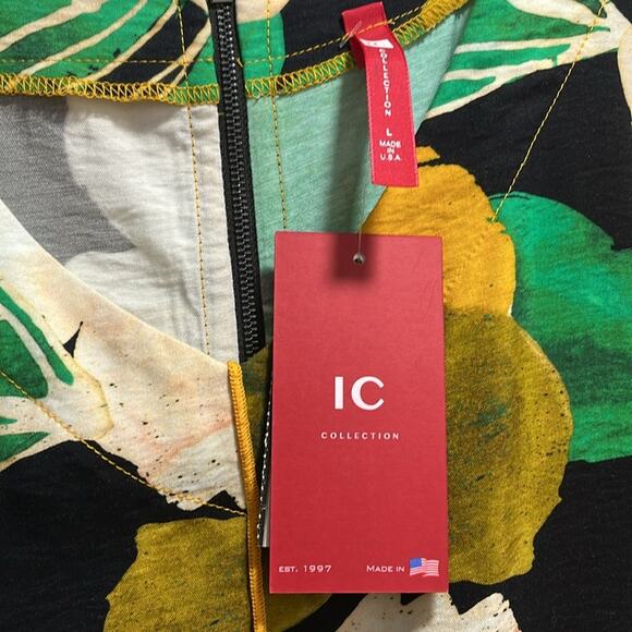 IC Collection Green Handkerchief Dress Woven Floral Print V-Neck A-Line Size L - Picture 3 of 4